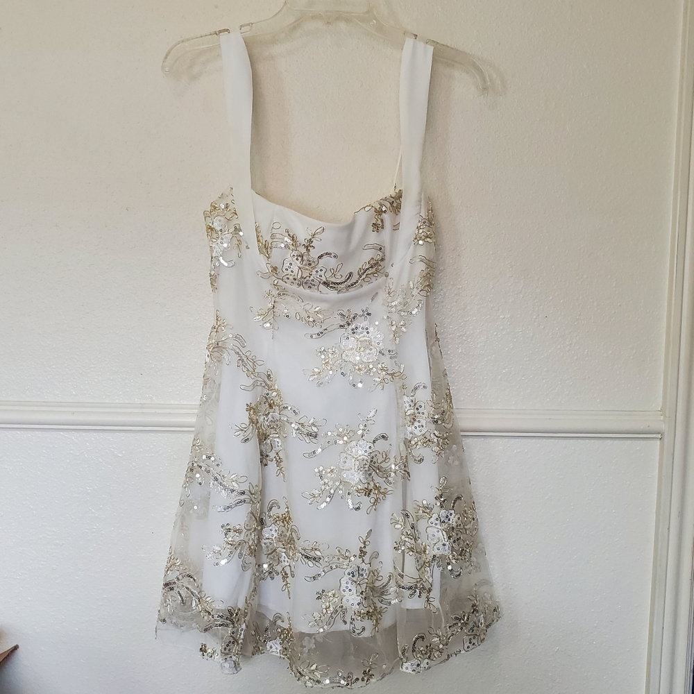 🐤Lucy in the Sky Dress White and Gold Sequin Mini Dress